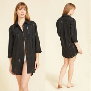 Positano Eyelet Shirt Dress Eyelet Swim Cover up Black Sz XS